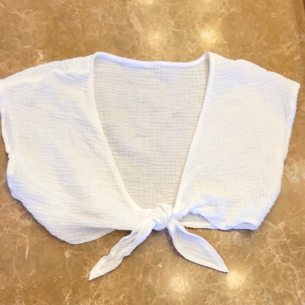 Elegant White Tie-Front Crop Top,  OS